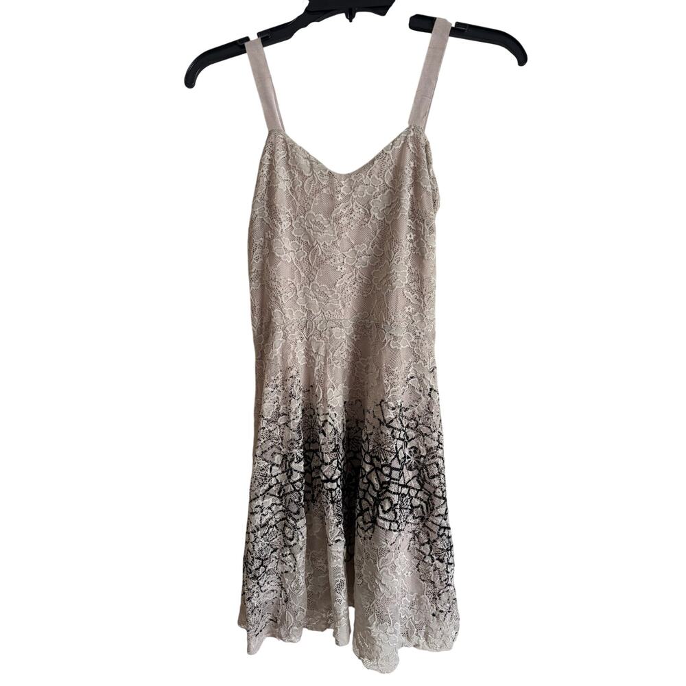 Free People Lace Mini Dress Beige Black Boho Slip Lined Festival Women S
